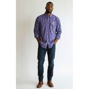 Wrangler National Patriot Plaid Snap Shirt Blue Red White Western M Mens